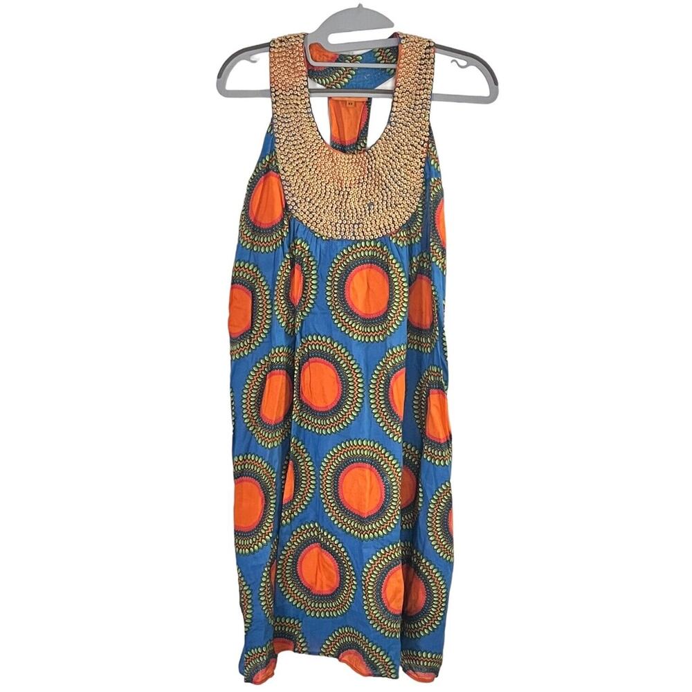 Roberta Roller Rabbit Freymann Tank Dress •XS• Shift Wooden Beaded Lagenlook
